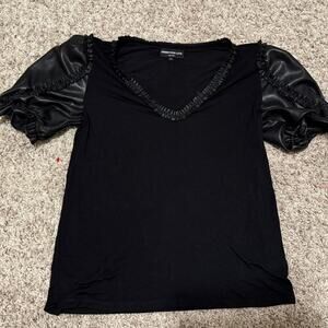 Generation Love Faux Leather puffy sleeve top